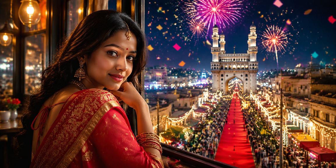 Night view of Hyderabad Charminar lottery playing